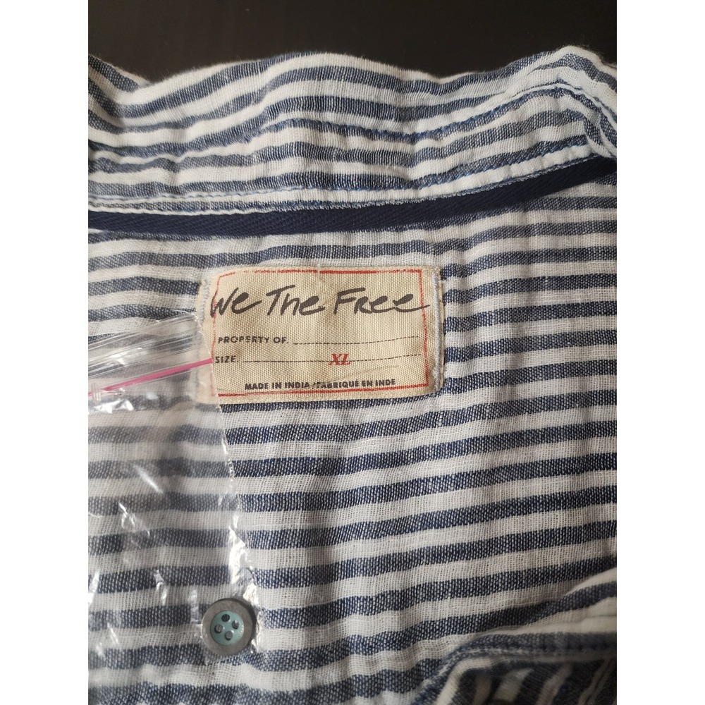 We The Free Free People Blue White Striped Linen Blend Button Down Shirt XL - Picture 3 of 9